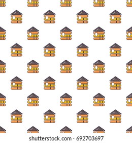 Wood house pattern in cartoon style. Seamless pattern vector illustration