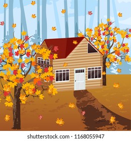 Wood house Vector autumn background illustrations fall