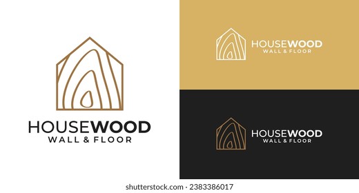 Wood house vector logo template. Wooden home builder logo illustration. Carpenter industry logo design. Oak home line stye logo design.