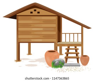wood hut with jar vector design