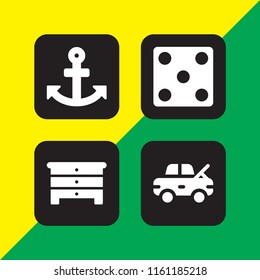 wood icon. 4 wood set with anchor, cupboard, damage and dice vector icons for web and mobile app