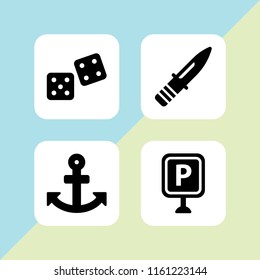 wood icon. 4 wood set with knife, park, dices and anchor vector icons for web and mobile app
