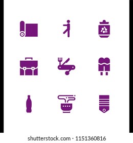 wood icon. 9 wood set with soda, yoga mat, miscellaneous and food and restaurant vector icons for web and mobile app