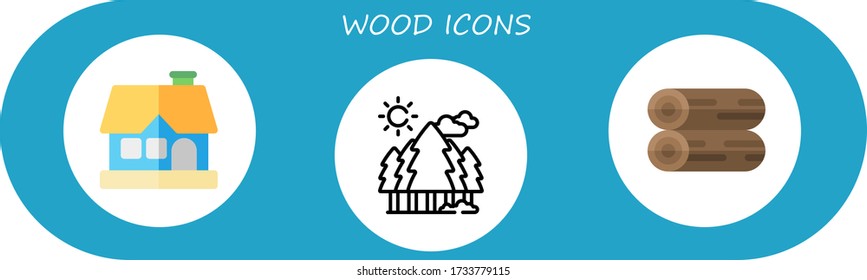 wood icon set. 3 flat wood icons.  Simple modern icons such as: cottage, forest, woods