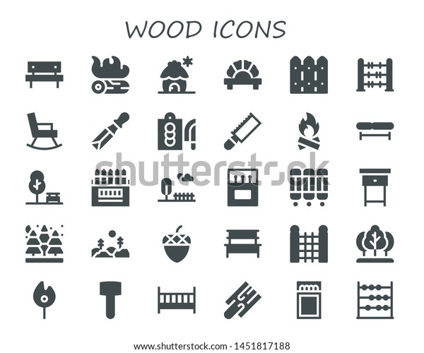 wood icon set.\
30 filled wood icons.  Simple modern icons about  - Picnic,\
Campfire, Cabin, Dumpling, Fence, Abacus, Rocking chair, Chisel,\
Cutting board, Saw, Bonfire,\
Bench