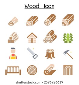 Wood icon set in flat color style