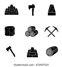 Wood icon set isolated on white background. Vector art.