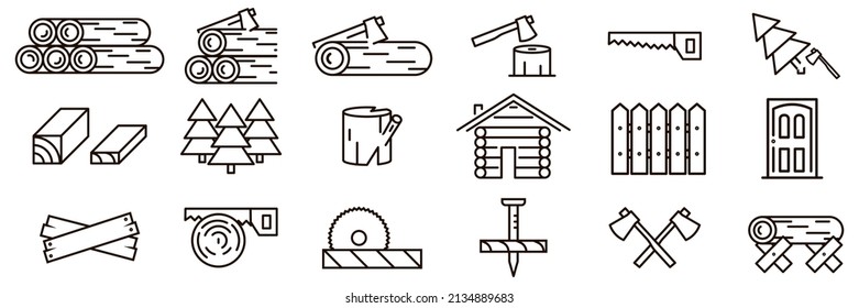 Wood icon set in line style