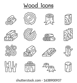 Wood icon set in thin line style
