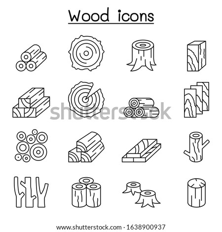 Wood icon set in thin line style