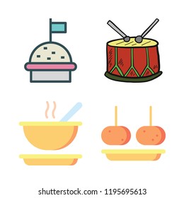 wood icon set. vector set about food, croquette, drum and soup icons set.