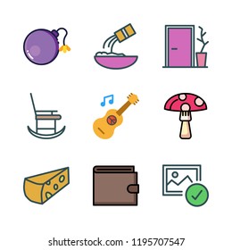 wood icon set. vector set about mushroom, wallet, door and bomb icons set.