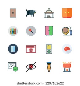 wood icon set. vector set about writer, magic wand, picture and door icons set.