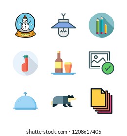wood icon set. vector set about snow globe, pencil, blank page and tray icons set.