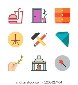 wood icon set. vector set about door, hamburger, napkin and branch icons set.