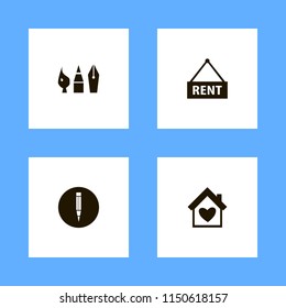 wood icons. drawing painting tools, house rent, house heart and pencil vector icons set