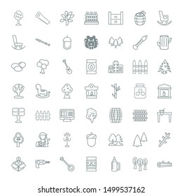 wood icons. Editable 49 wood icons. Included icons such as Log, Forest, Feeder, Barrel, Banjo, Driller, Open box, Bamboo, Pine, Tree, Acorn, Coat stand. wood trendy icons for web.