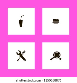 wood icons. ping pong, burger, wrench screwdriver and soda vector icons set