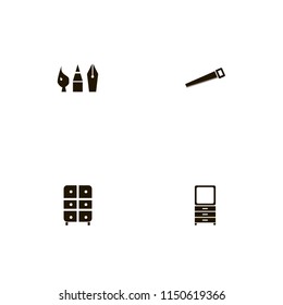 wood icons. saw, drawing painting tools, cabinet and dresser mirror vector icons set