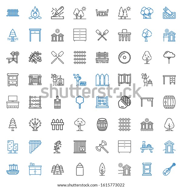wood\
icons set. Collection of wood with ukelele, chest of drawers,\
cabin, tree, feeder, forest, trireme, table, axe, crate, flute,\
cabins, abacus. Editable and scalable wood\
icons.