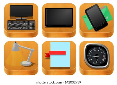 Wood icons set vector