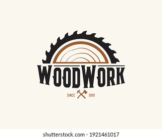 Wood Industries Company logo with the concept of saws and carpentry and classic and vintage style