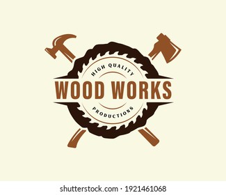 Wood Industries Company logo with the concept of saws and carpentry and classic and vintage style