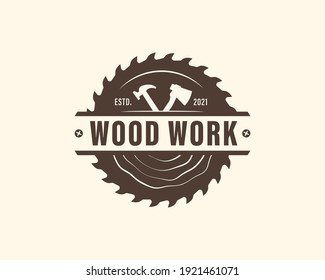 Wood Industries Company logo with the concept of saws and carpentry and classic and vintage style