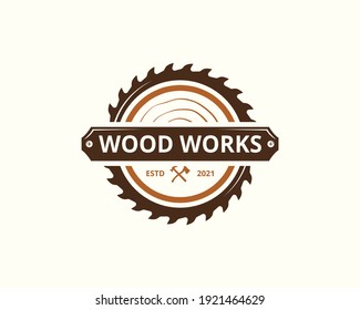 Wood Industries Company logo with the concept of saws and carpentry and classic and vintage style