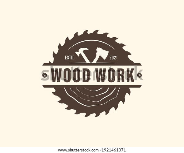 Wood Industries Company logo\
with the concept of saws and carpentry and classic and vintage\
style