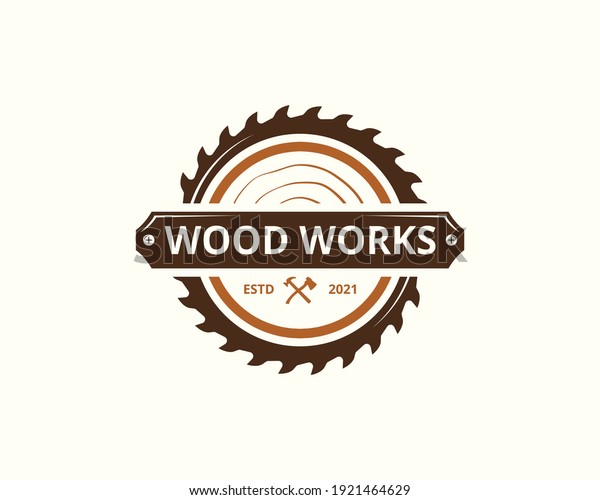Wood Industries Company logo\
with the concept of saws and carpentry and classic and vintage\
style