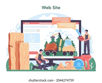 Wood Industry Online Service Or Platform. Logging And Woodworking Process. Global Industry Classification Standard. Website. Flat Vector Illustration