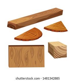 Wood industry raw materials. Set of wood logs for forestry and lumber industry. Cartoon vector illustration.
