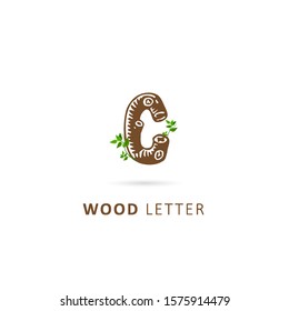 wood initial letter c with leaf element, design vector symbol template