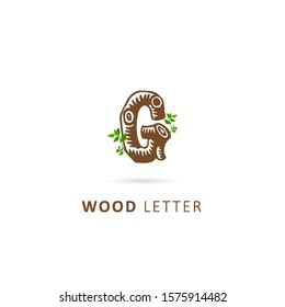 wood initial letter g with leaf element, design vector symbol template