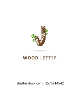 wood initial letter j with leaf element, design vector symbol template