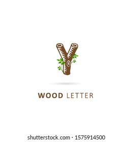 wood initial letter y with leaf element, design vector symbol template