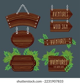 wood labels signals set icons