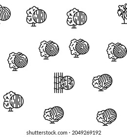 Wood Land Growth Natural Tree Vector Seamless Pattern Thin Line Illustration
