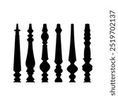 Wood lathe pattern set. Lathe pillar wood shape. CNC lathe machine. Wood carving set