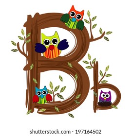 Wood Letter B Owl Vector