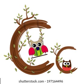 Wood Letter C Owl Vector