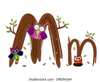Wood Letter M Owl Vector