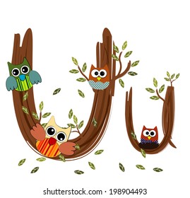 Wood Letter U Owl Vector