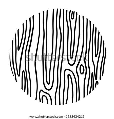 Wood line circle. Tree trunk cross section with topography rings, black and white timber log slices with contour sketch. Vector isolated icon on white background
