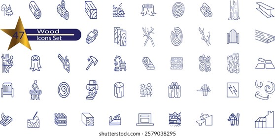 Wood line editable icon set. wood icon set. Vector illustration
