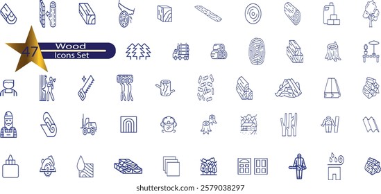 Wood line editable icon set. wood icon set. Vector illustration