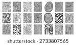 Wood lines texture material doodle hand drawn line set. Rings and circles tree trunk geometric curve, wave contour. Vector illustration