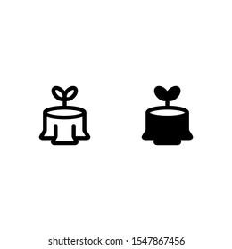 Wood and little plant, begin life Icon Vector