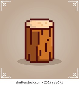 Wood log in 8 bit pixel art. Tree log Vector illustration